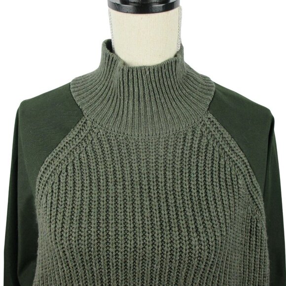 Zara olive Army Green Mixed Material Knit Sweater Mock Neck Utility Size L - Picture 2 of 7